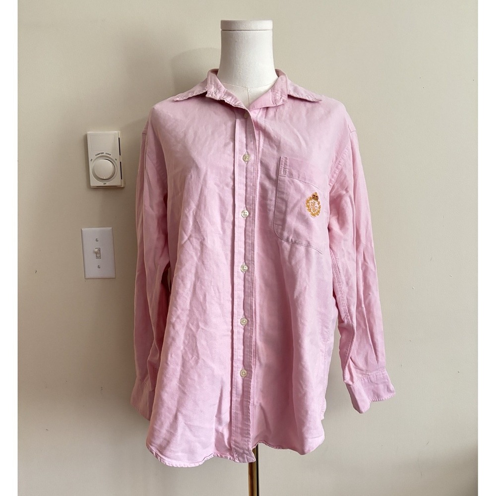 Ralph Lauren Womens 8 Medium Button Down Shirt Pink Preppy Old Money‎ Logo *FLAW